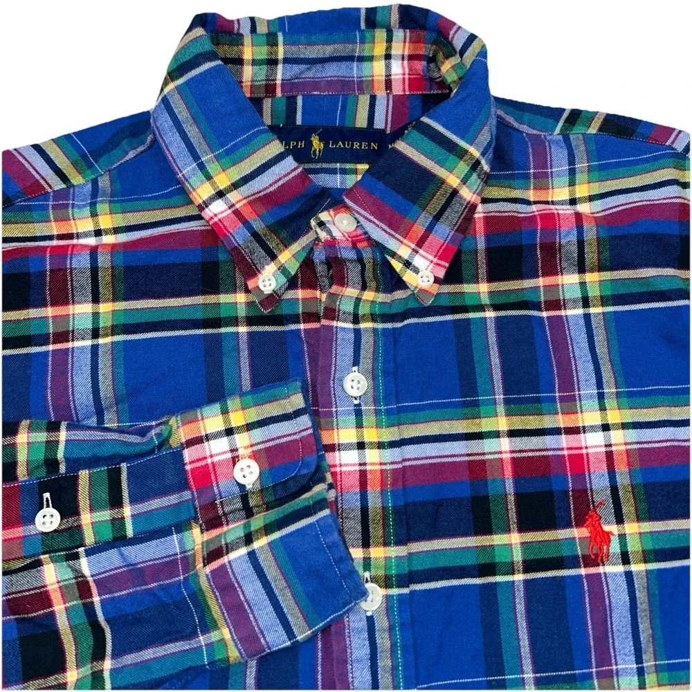 Polo‎ Ralph Lauren Multi Colored Plaid Flannel Meds Medium Long Sleeve Button Up